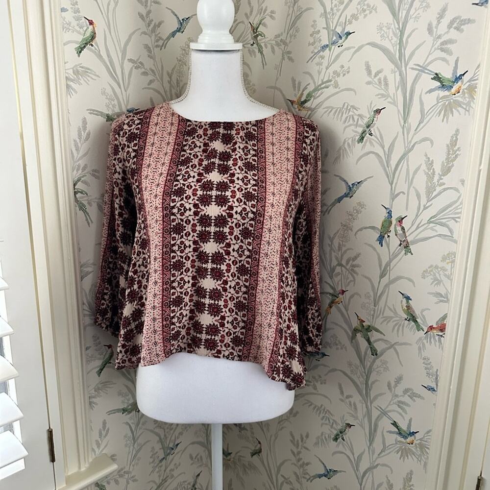 Alya rustic red floral boho blouse size small